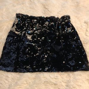 Zara black & silver sequin & velvet skirt L NWOT